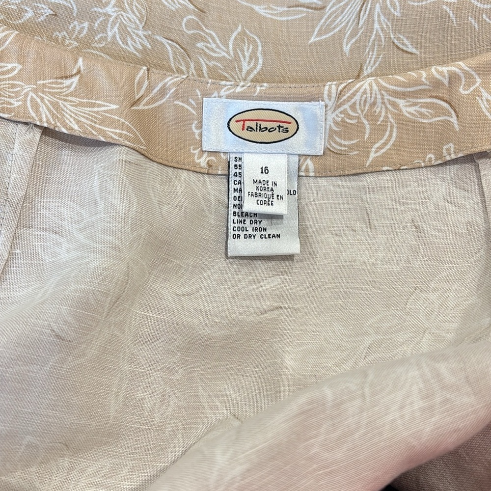 80s TALBOTS LINEN BLEND TAN & WHITE FLORAL PENCIL WRAP MAXI COLUMN SKIRT SZ 16 - Picture 8 of 9